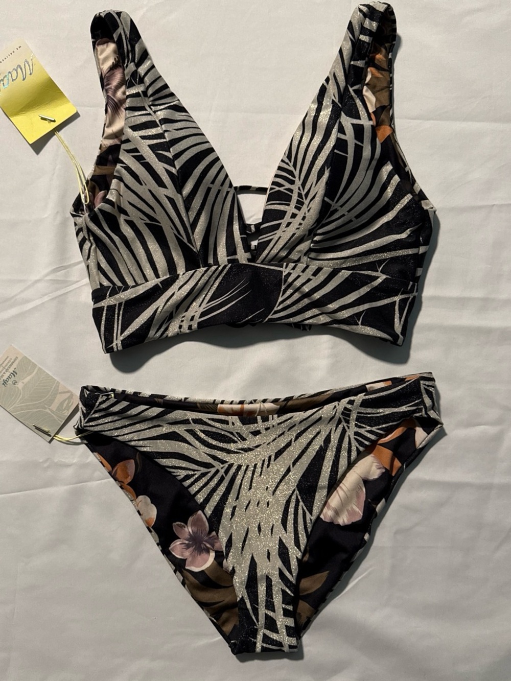 Maaji Black & Silver Tropical Leaf Print Bikini Set